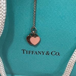 Tiffany &co. Pink Double Heart Tag Pendant in silver mini